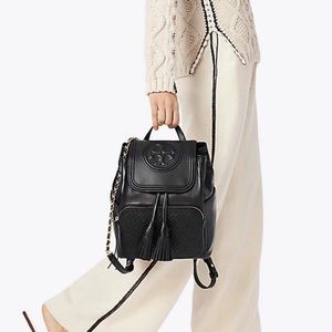 Tory Burch Black Leather Tassel Backpack